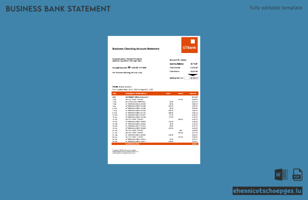 Beispiel eines Kontoauszugs der GTBank Nigeria (Word- und PDF-Datei)